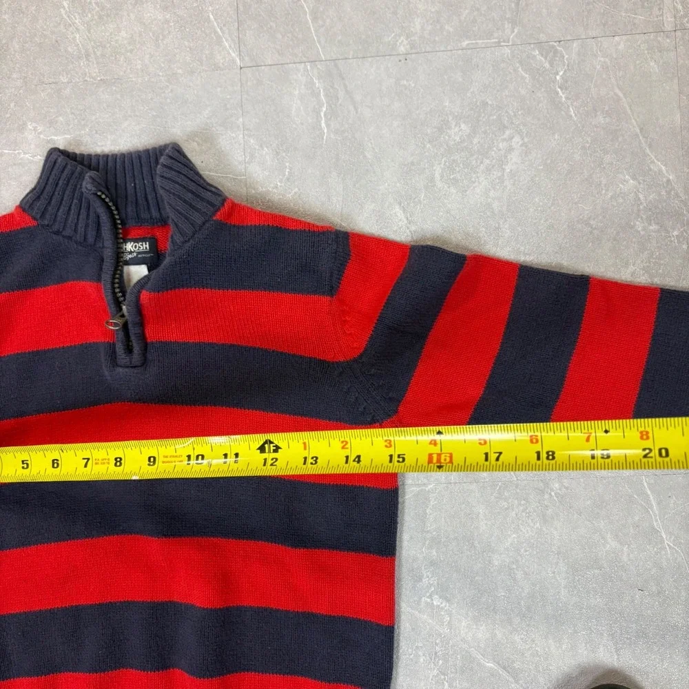 OshKosh Bgosh Boys Red Navy Blue Striped Quarter Zip Mock Neck Sweater Size 6